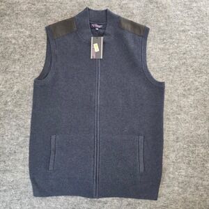 NWT Roundtree & Yorke Vest Mens XLT Blue Full Zip Cotton Knit‎ Suede Shoulder